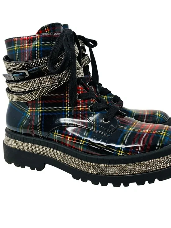 Jessica Simpson Ebrina Plaid Rhinestone Combat Women’s Boots Size 6.5M Straps - Picture 3 of 9